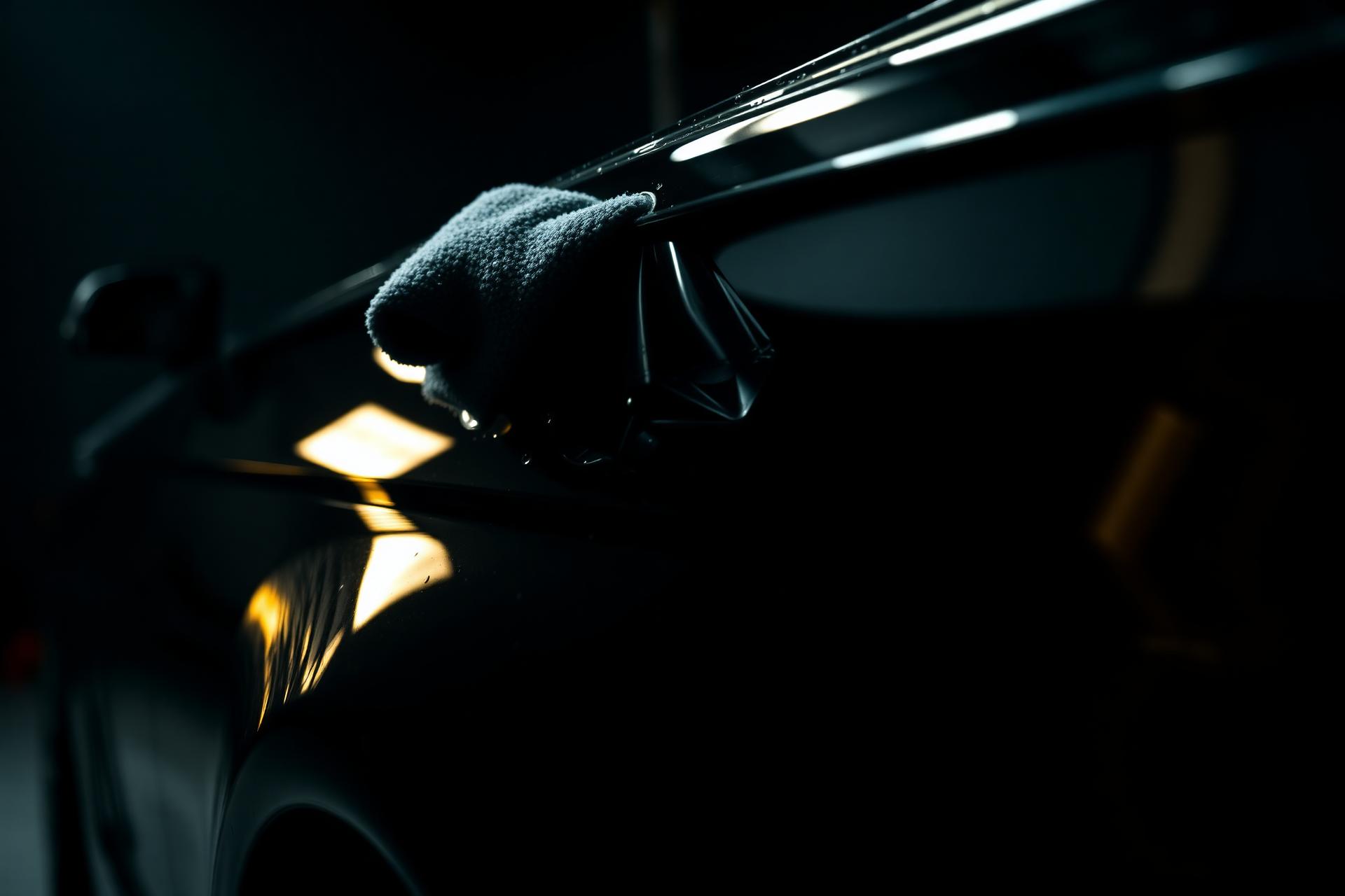 Detailing profesional de un coche negro brillante